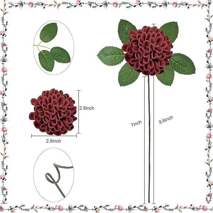 Artificial Flowers, 100pcs Realistic Artificial Rose for DIY Wedding Bouquets Centerpieces Arrangements, Red Dahlia Flowers with Stem for Bridal Shower Party Home Decorations