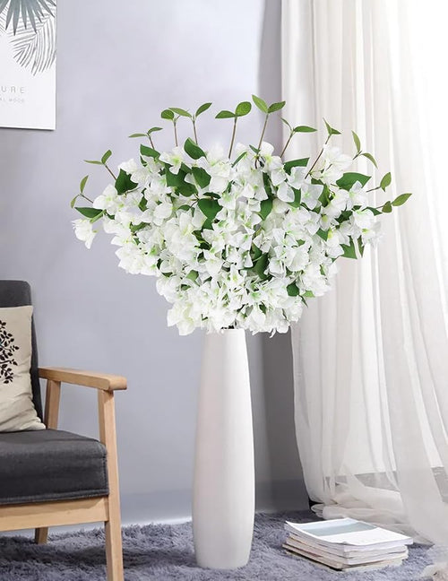 12PCS Bougainvillea Artificial Flowers 31.50" Long Stem Fake Silk Bougainvillea Branches Faux Flowers Vines for Wedding Centerpieces Baby Shower Home Garden DIY Decorations (White)