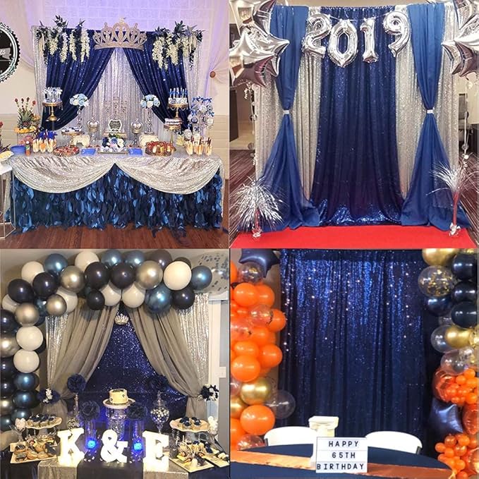 Navy Blue Sequin Backdrop Curtains 4FTx8FT 2 Panels Navy Backdrop Curtain for Parties Glitter Backdrop Photo Background for Wedding Baby Shower