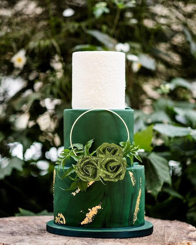 Green Glitter Foam Roses Artificial Flowers 30 PCS Artificial Flowers 2.17 in Glitter Flowers with Stem for DIY Wedding Bridal Bouquet Party Centerpieces Decor(Green)