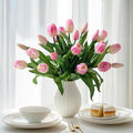 20PCS Fake Tulips Artificial Tulip Silk Flowers Fake PU Bouquet Artificial Flowers Faux Flowers with Gift Box Soft Faux Tulips Bouquets Arrangements for Party Wedding Home