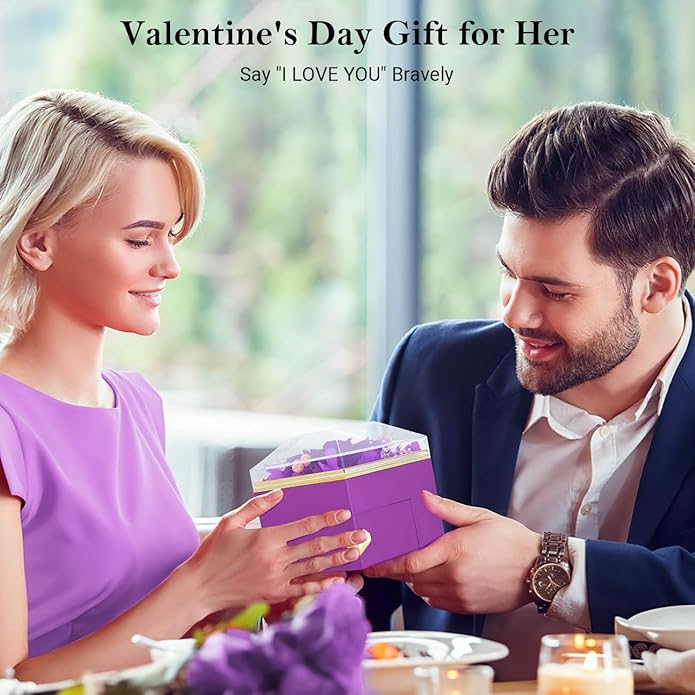 Emibele Preserved Rose Gifts for Women, Eternal Flower Rose Box with Heart Necklace, Romantic I Love You Gifts for Her Women Wife Mom Grandma on Valentines Mothers Day Birthday Anniversary