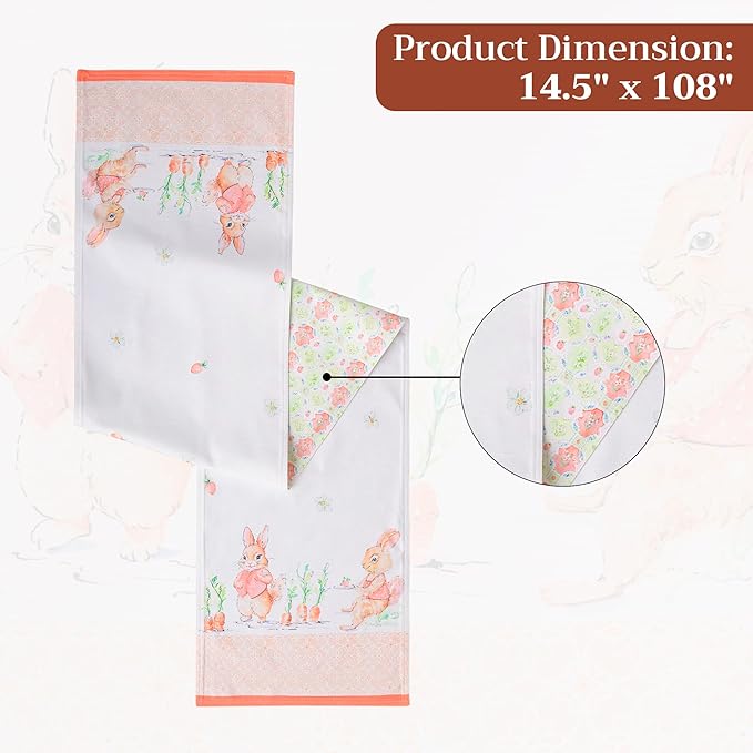 Maison d'Hermine Table Runner 100% Cotton Double Layer Table Runners 108 inches Long Decorative for Home Kitchen Dining Party Baby Shower Wedding Bridal Shower Spring Summer (Bunny Party,14.50"x108")