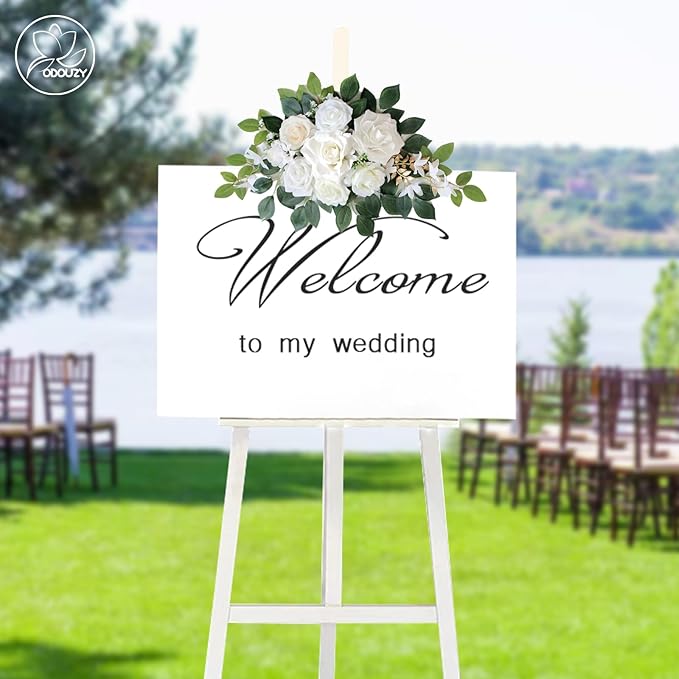 Wedding Arch Flowers Kit,Artificial Flower Arch Decor (Set of 3),2pcs Artificial Flower Arrangement with 1pc Sheer Drape for Wedding Decor Reception Backdrop Floral Decorations (Ivory White)