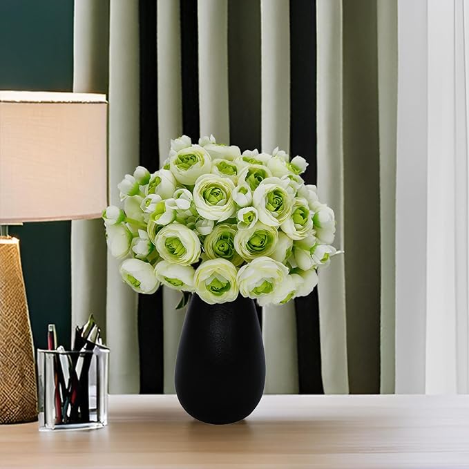 24 Pcs Ranunculus Artificial Flowers 10.5", Mini Faux Silk Ranunculus with Stem, Fake Flowers for Home Decor Indoor Wedding Bouquets Centerpieces (White and Green)