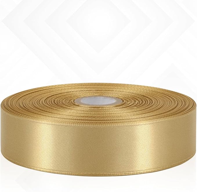 Champagne Gold Satin Ribbon 1 Inch, 60 Yards Champagne Gold Ribbon for Hair, Crafts, Graduation Wreaths, Flower Bouquet, Gift Wrapping, Christmas, Festival Decor