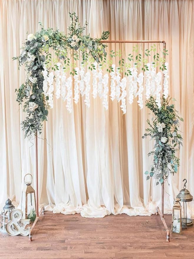 12pcs Wisteria Hanging Flowers 3.6ft Wisteria Artificial Flowers Vines White Silk Long Flowers Garland Fake Flower Ratta String for Wedding Arch Home Party Wall Backdrop Decorations (White)