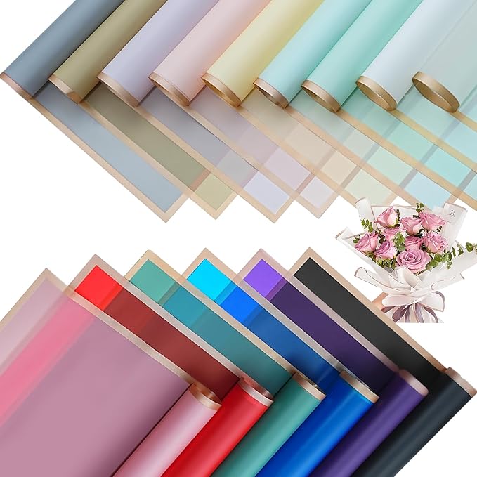 Bupduq 60 Sheets 15 colors Flower Bouquet Wrapping Paper，Florist Supplies Waterproof Floral Bouquet Wrapping Paper Bouquet Accessorie，Flower Shop Packaging Pape for DIY Gift Wedding Birthday