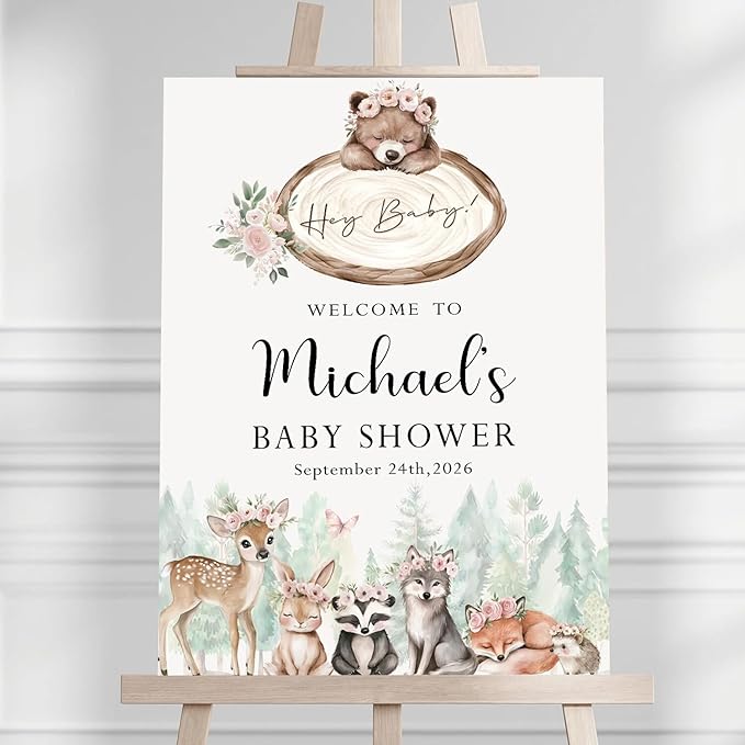 Personalized Baby Shower Welcome Sign For Outdoor, Custom Forest Animal Baby Shower Yard Sign Decorations