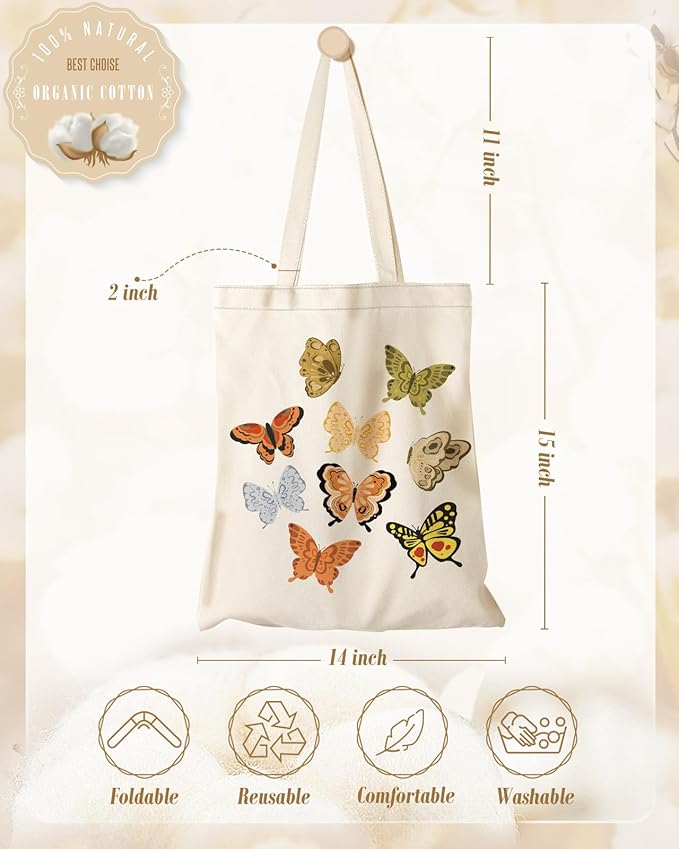 Aesthetic Canvas Tote Bag with Inner Pocket for Women, Cloth Cotton Totes Bag with Pattern for Shopping, Gym