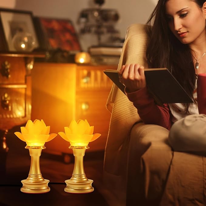 6.5inch 1 Pair-7 Color LED Lotus Flower Lamp - Lotus Buddhist Lamp Lights, Buddha Lamp Light with Adjustable Switch for Buddhist Occasions, Supplies Meditation
