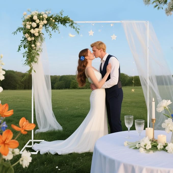8.2FT White Metal Wedding Arches for Ceremony Square Balloon Arch Stand Rectangular Backdrop Stand for Anniversary Birthday Party Bridal Shower Home Indoor Outdoor Decoration