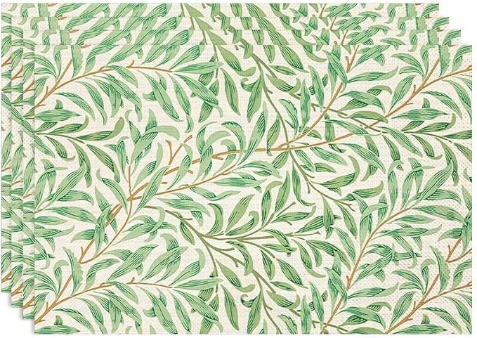 William Morris Vintage Botanical Placemats Set of 4, Retro Leaves Boho Plant Place Mats, Heat Resistant Non Slip Cotton Linen Dining Table Mats for Home Kitchen Party 18x12 Inch