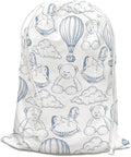 DSHFG Light Blue Chinoiserie Birthday Drawstring Gift Wrap Bags, Cute Chinoiserie Toy Bear Baby Shower Drawstring Gift Bags Canvas, Blue and White Small Happy Birthday Bag, 10x13 Inch