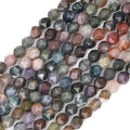 Faceted Natural Indian Agate Stone Round Beads 6mm 36cm/Strand for Jewelry Making
