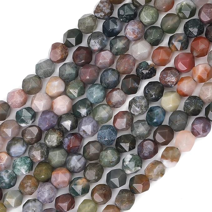 Faceted Natural Indian Agate Stone Round Beads 10mm 36cm/Strand for Jewelry Making