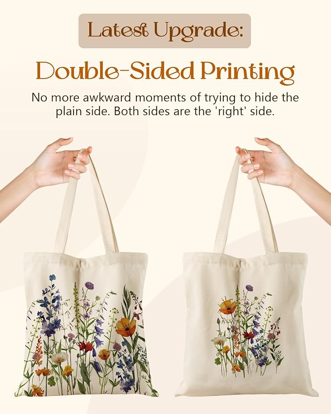 Aesthetic Tote Bag for Women- with Magnetic Buckle and Zipper Inner Pocket Cloth Cotton Canvas Tote Bags