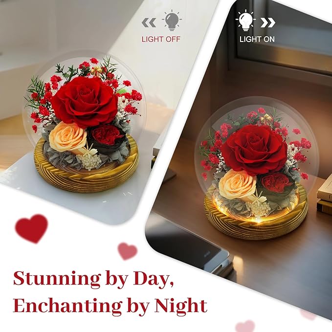 Preserved Flowers Birthday Gifts for Women Preserved Rose in Glass Dome Forever Fresh Flowers for Delivery Prime Red Eternal Rose Gifts for Her Valentines Day Anniversary for Wife Girlfriend