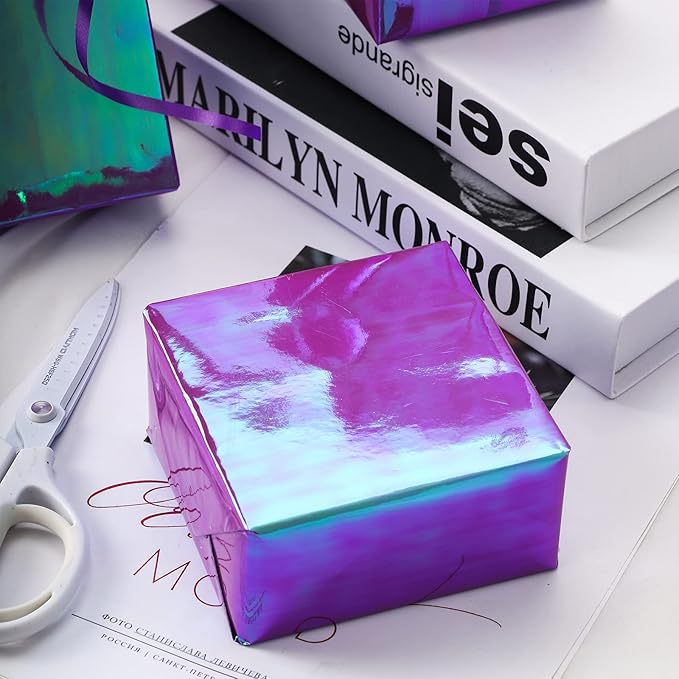 LeZakaa Purple Wrapping Paper Roll, Holographic Iridescent Purple Gift Wrap for Nightmare Before Christmas, Xmas Party, Halloween, Birthday, Valentines, Mothers Day, Holiday, 17 in x 32.8 Ft