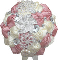 Wedding Bouquet Wedding Bouquets for Bride and Bridesmaid Artificial Silk Rose Bouquet for Wedding Occasion 7 inch Diameter, 9.8 inches Length 1pcs (Ivory+Pink)