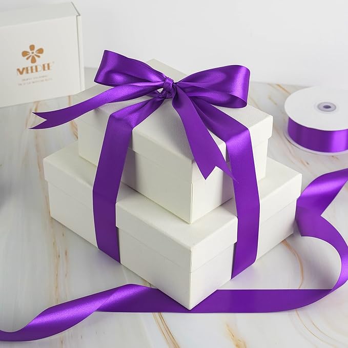 MEEDEE Purple Satin Ribbon 1-1/2 Inch Purple Ribbon Lux Double Faced Satin Ribbons by 50 Yards Polyester Satin Ribbons for Crafts, Weddings, Flower Bouquet, Holiday Decorating
