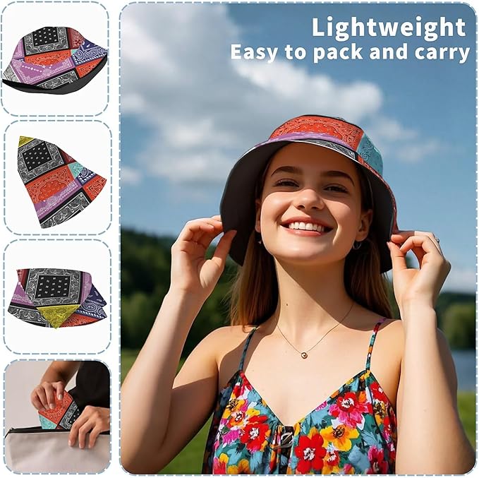 Bucket Hat for Women Men Unisex Sun Cap Packable Outdoor Fisherman Hat Headwear,Reversible Double-Side-Wear