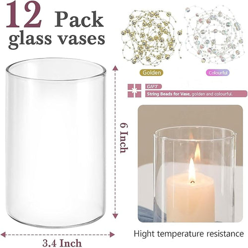 12pcs Glass Vase Cylinder Vases for Centerpieces Small Flower Glass Clear Vases Home Decor Centerpiece Table Flower Vase Decorations for Home＆Wedding Decoration 6 Inch Tall