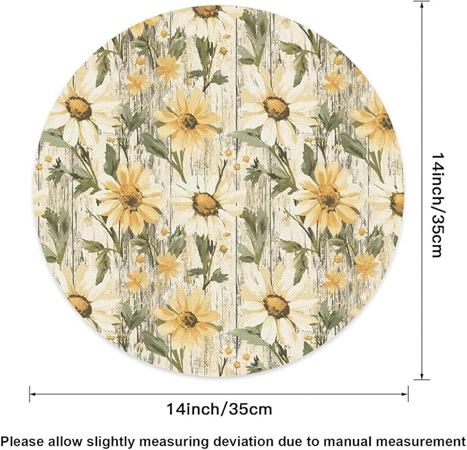 Flower Round Placemat Set of 4 Elegant Linen Table Mats for Dining, Heat Resistant, Stain Resistant Perfect for Dinner Parties, Restaurants, and Everyday Use