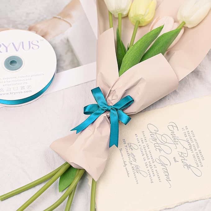 Turquoise Blue Satin Ribbon, Double Faced 1/2 Inch X 50 Yards Turquoise Ribbon, Premium Satin Ribbon for Gift Wrapping, Crafts, Hair Bow Making, Sewing, Flower Bouquet, Wedding Party Decor