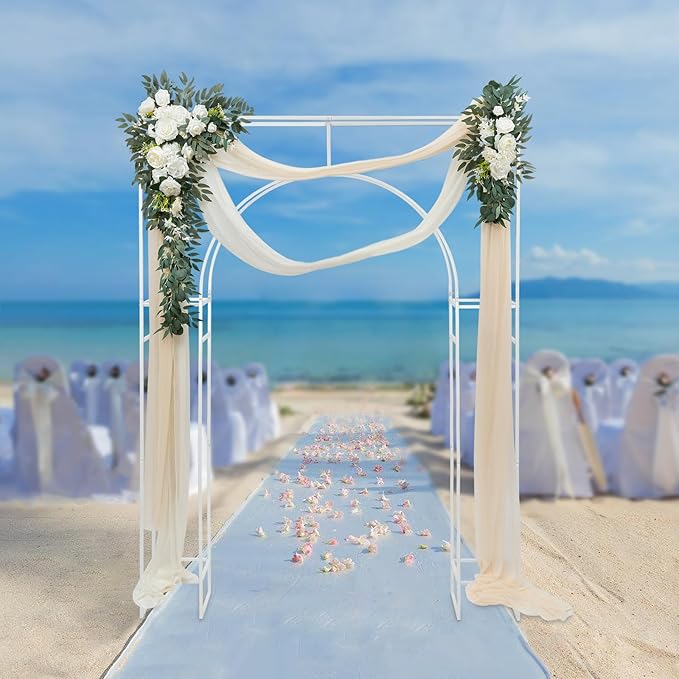 Wedding Arch Backdrop Stand, 7.9 Ft Heavy Duty Metal Square Wedding Arch, 3D Floral Balloon Frame Flower Stand for Garden Indoor Outdoor Party Birthday Parties Engagements Decoration（White）