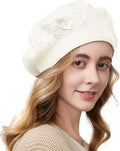 Flower Embroidery Beret Hat for Women, French Style Knitted Beret Hats, Stylish Solid Color Beret Cap for Women Girls Lady