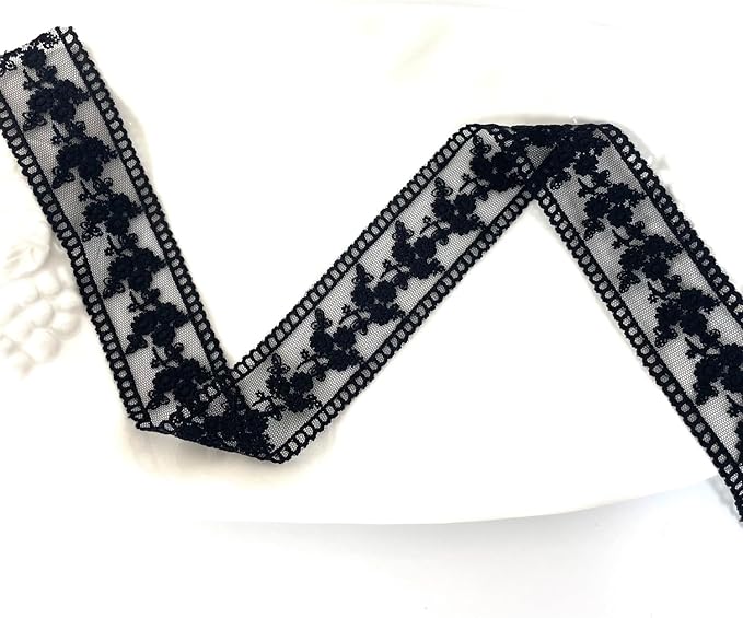5 Yard Floral Lace Ribbon, Delicate Daisy Lace Trim for Wedding Dresses, DIY Crafts, Clothing, and Curtain Embellishments(Black)