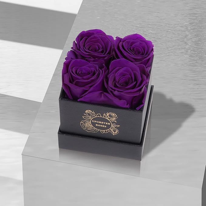 4-Piece Preserved Roses in a Box, Preserved Flowers, Roses Gift for Her, Purple