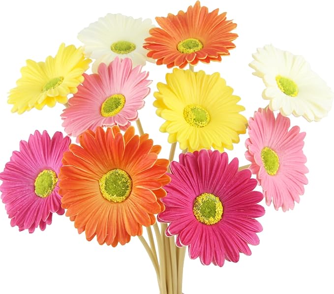 10 Pcs Artificial Gerbera Daisies Flowers Artificial Daisy Bouquet Fake Daisy Stems Faux Flowers Bulk Artificial Flowers Wildflowers Silk Flowers for Wedding Bridal Bouquet Party Home Kitchen