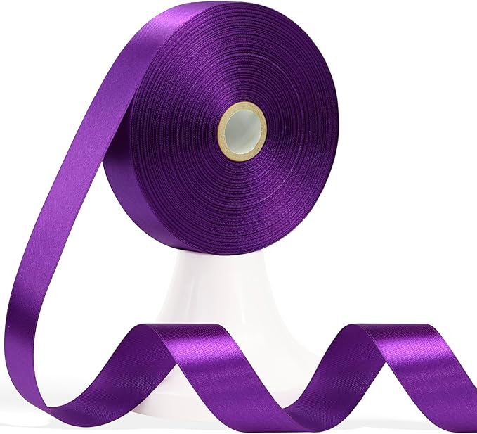 60 Yards Purple Satin Ribbon 7/8 Inch, Solid Dark Purple Polyester Fabric Ribbon for Gift Wrapping, Crafts, Flower Bouquet, Wedding, Baby Shower, Christmas, Halloween