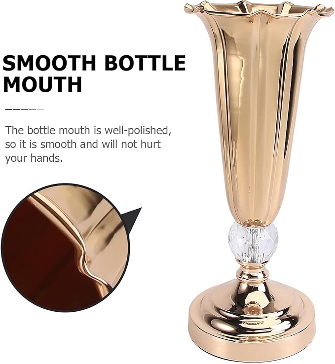 Healifty Metallic Gold Tabletop Trumpet Vase for Wedding Centerpieces Iron Flower Stand for Party Holiday Birthday Decorations Compact Decorative Vase for Floral Arrangements