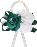 MECCANIXITY Wrist Corsage Artificial Flower Bracelets Rose Wrist Bride Groom Decorative for Wedding Ceremony Prom Party Anniversary Dark Green
