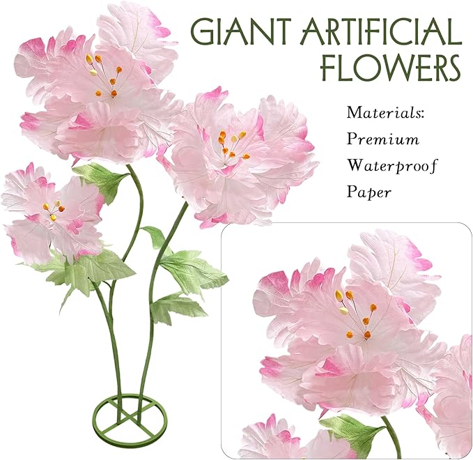 Giant Paper Flowers for Decoration, Elegant Huge Artificial Flower Big Decorative Handcrafted Wedding Banquet Background Party Baby Shower Photography Props Shop Window Display Home Decor, Light Pink