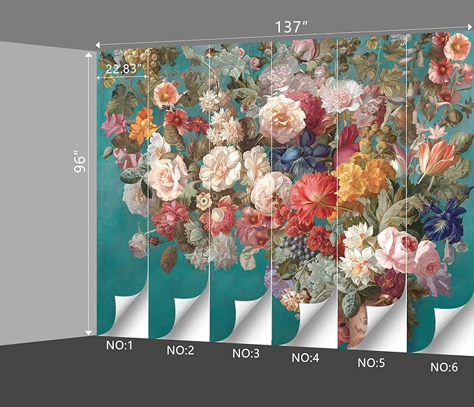 Floral Wallpaper Pink Peony murals Girls Bedroom Botanical Rose Flowers Leaf Aesthetic Room Decor Home Living Room tv Background Large Wall Mural - 137"x96" Not Peel and Stick