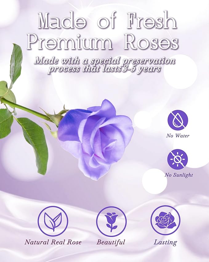 HVY Preserved Flower Bouquet Gift for Her,Forever Fresh Flowers for Delivery Prime Preserved Roses in Glass with LED Light Mothers Day Birthday Gifts for Mom,Wife,Grandma, Purple Rose