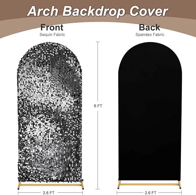 Black Sequin Arch Backdrop Cover: 6FT Party Arch Cover Sparkly Fitted Fabric Arch Covers for Birthday Party Halloween
