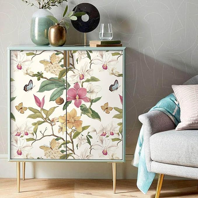 Vintage Floral Peel and Stick Wallpaper Floral Contact Paper 16.9inchx196.8inch Multicolor Flowers Butterfly Wallpaper Leaf Boho Self Adhesive Removable Wall Paper for Bedroom Decorative