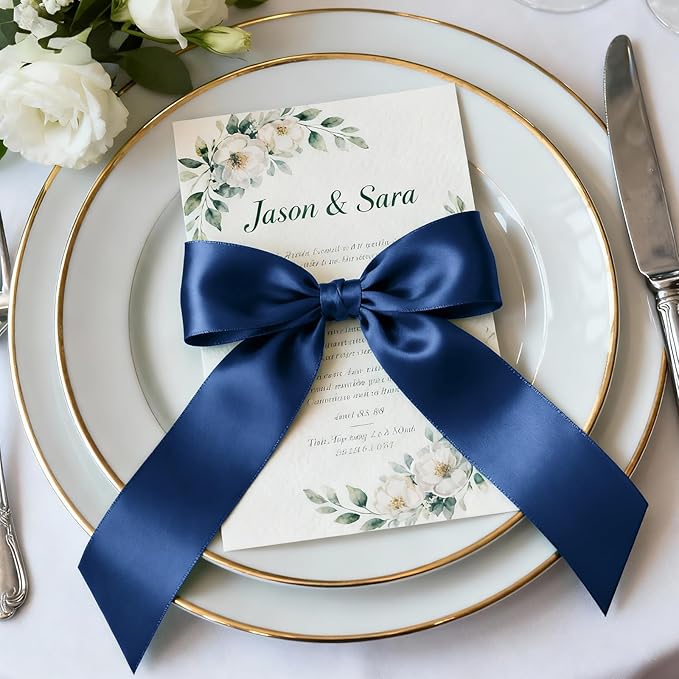 1-1/2" x 50 Yards Satin Ribbon - Navy Blue Silk Ribbon with Spool - Ideal for Gift Wrapping, Floral Bouquets, Crafts, Wedding Party Decorations, Christmas and Sewing Projects