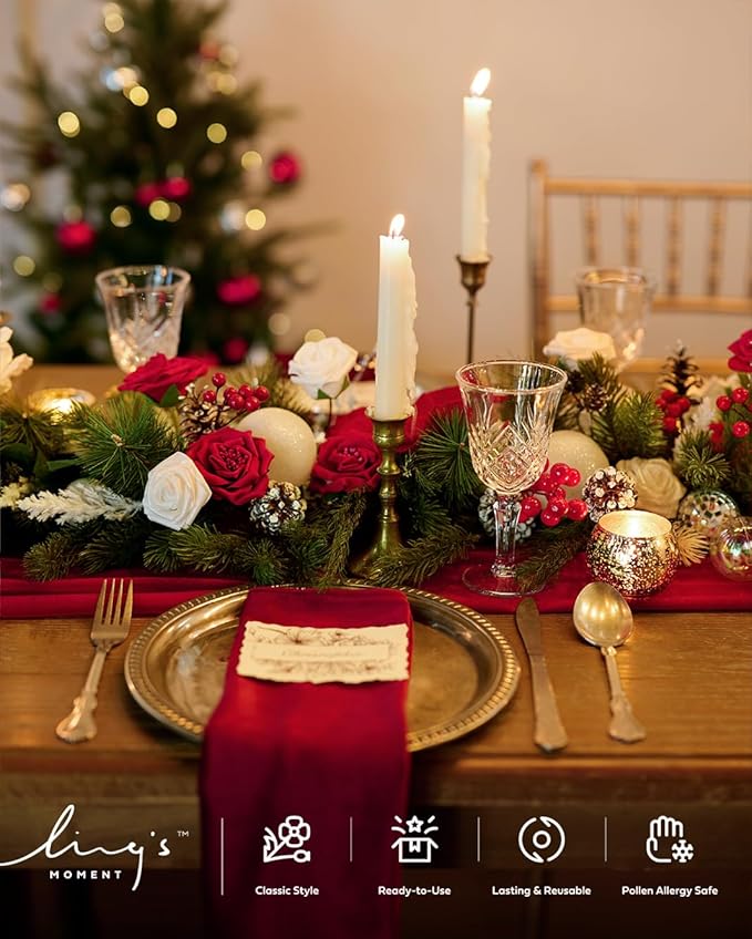 Ling's moment Christmas Artificial Flowers 25Pcs Dark Red Roses Decor w/Stems,3" Real Touch DIY Foam Floral for Wedding Bouquet/Centerpieces, Outdoors Party Backdrop, Room/Table Decorations