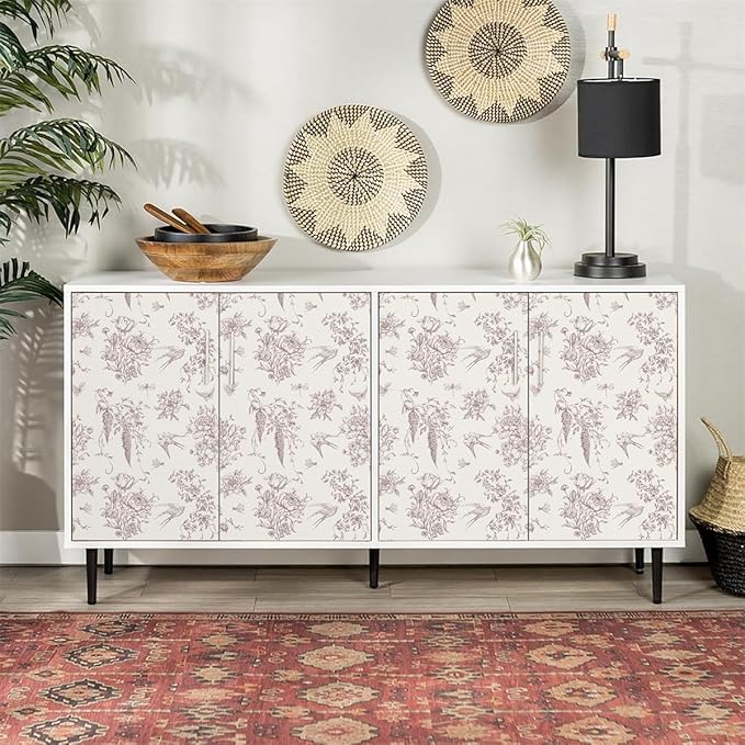 Vintage Floral Peel and Stick Wallpaper Red Floral Contact Paper 16.9"x118.1" Cream White and Red Flowers Bird Self Adhesive Wallpaper for Bathroom Waterproof Removable Wall Paper Cabinets Decorative