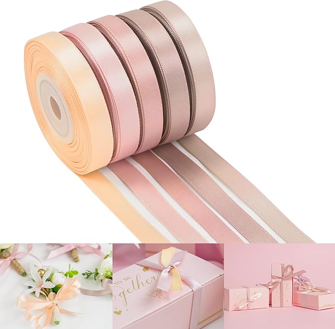 HUIHUANG Rose Pink Ribbon 3/8 inch Assorted Satin Hair Ribbons Dusty Rose Wedding Ribbon for Gift Wrapping Wedding Bridal Baby Shower Decor Floral Bouquet DIY Crafts- 50 Yards Totally