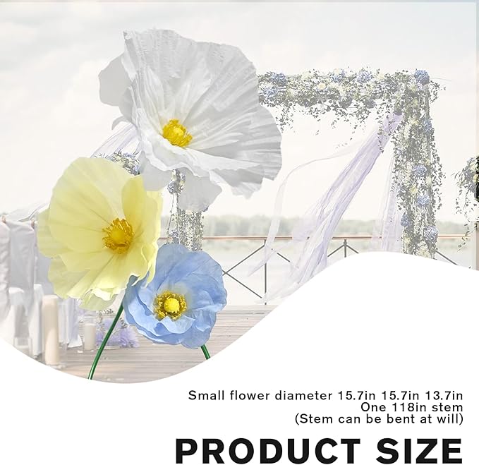 Artificial Paper Flowers Wedding Decorations - Flowers Decor Fake Floral Arrangements Flower Panels for Backdrop for Wedding Reception Arrangements Shop Window Display 3 Pack (Yellow Blue White)
