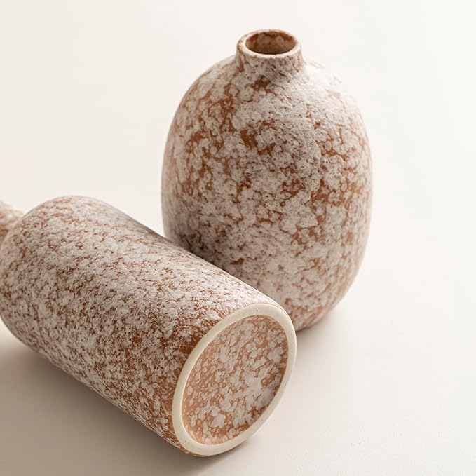 Modern Ceramic Vase Set, Neutral Colors, Decorative Vases for Home Decor, 4 Piece Collection (Stone)
