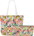 Aesthetic Floral Tote Bag Makeup Bag Flower Decor Gifts for Girls Christmas Shopping Grocery Bags Cosmetic Bags