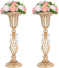 2 Pcs Beaded Crystal Gold Trumpet Vase, Elegant Metal Floral Centerpiece, Perfect for Wedding Banquets, Birthdays, Anniversaries, Holiday Parties and Other Important Event Centerpieces(20.2")